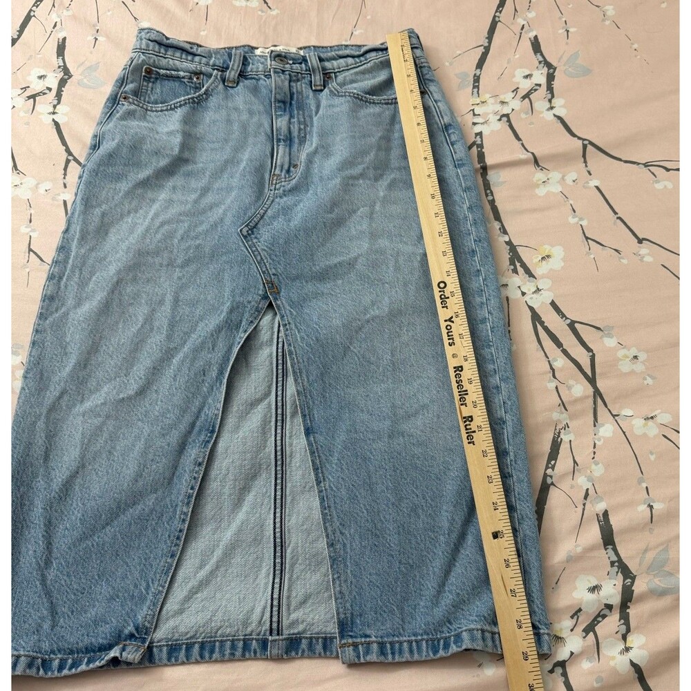 Abercrombie & Fitch Midi Skirt 27 Blue Light Wash Front Slit High-Rise Denim 4P - Picture 6 of 6